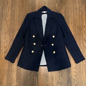 Veronica Beard Navy Double-Breasted Dickey Peacoat with Gold Buttons